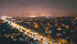 Preview wallpaper city, night, aerial view, dark, cityscape, starry sky