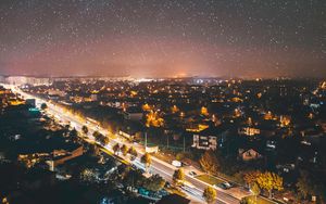 Preview wallpaper city, night, aerial view, dark, cityscape, starry sky