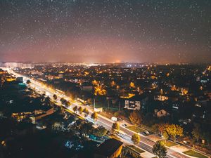 Preview wallpaper city, night, aerial view, dark, cityscape, starry sky