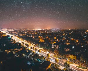 Preview wallpaper city, night, aerial view, dark, cityscape, starry sky