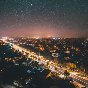 Preview wallpaper city, night, aerial view, dark, cityscape, starry sky