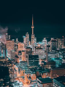 Preview wallpaper city, night, aerial view, buildings, architecture, lights