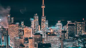 Preview wallpaper city, night, aerial view, buildings, architecture, lights