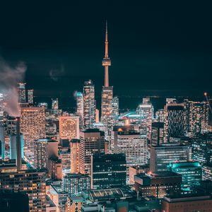 Preview wallpaper city, night, aerial view, buildings, architecture, lights