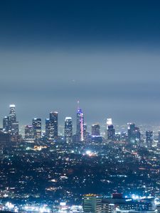 Preview wallpaper city, night, aerial view, buildings, metropolis, lights