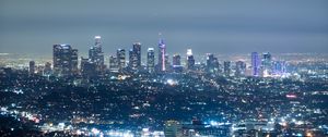 Preview wallpaper city, night, aerial view, buildings, metropolis, lights