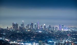 Preview wallpaper city, night, aerial view, buildings, metropolis, lights