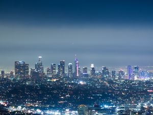 Preview wallpaper city, night, aerial view, buildings, metropolis, lights