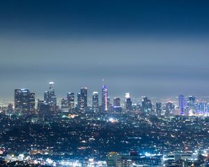 Preview wallpaper city, night, aerial view, buildings, metropolis, lights