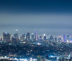 Preview wallpaper city, night, aerial view, buildings, metropolis, lights