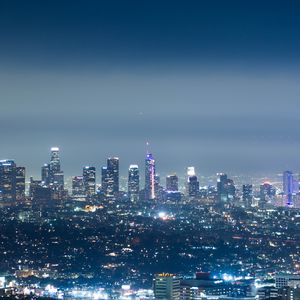 Preview wallpaper city, night, aerial view, buildings, metropolis, lights