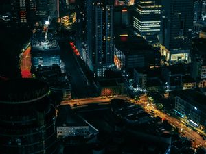 Preview wallpaper city, night, aerial view, buildings, metropolis