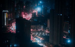 Preview wallpaper city, night, aerial view, buildings, lights, dark