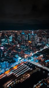 Preview wallpaper city, night, aerial view, buildings, lights, metropolis, dark