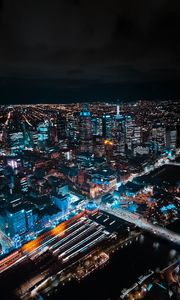 Preview wallpaper city, night, aerial view, buildings, lights, metropolis, dark