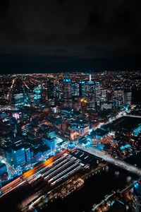 Preview wallpaper city, night, aerial view, buildings, lights, metropolis, dark