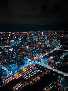 Preview wallpaper city, night, aerial view, buildings, lights, metropolis, dark