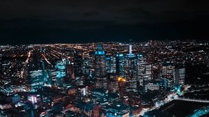 Preview wallpaper city, night, aerial view, buildings, lights, metropolis, dark