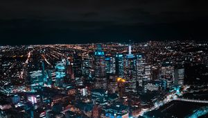 Preview wallpaper city, night, aerial view, buildings, lights, metropolis, dark