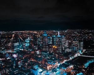 Preview wallpaper city, night, aerial view, buildings, lights, metropolis, dark