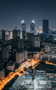 Preview wallpaper city, night, aerial view, buildings, lights, metropolis