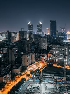 Preview wallpaper city, night, aerial view, buildings, lights, metropolis