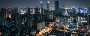 Preview wallpaper city, night, aerial view, buildings, lights, metropolis
