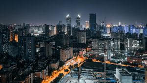 Preview wallpaper city, night, aerial view, buildings, lights, metropolis