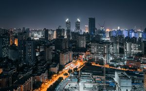 Preview wallpaper city, night, aerial view, buildings, lights, metropolis