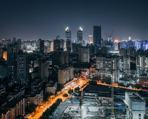 Preview wallpaper city, night, aerial view, buildings, lights, metropolis