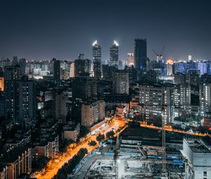 Preview wallpaper city, night, aerial view, buildings, lights, metropolis