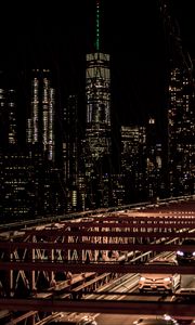 Preview wallpaper city, night, bridge, cars, buildings, lights