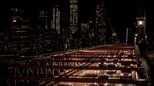 Preview wallpaper city, night, bridge, cars, buildings, lights