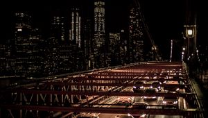 Preview wallpaper city, night, bridge, cars, buildings, lights