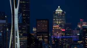 Preview wallpaper city, night, building, lantern