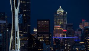 Preview wallpaper city, night, building, lantern