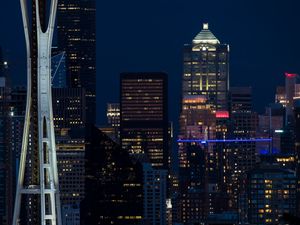 Preview wallpaper city, night, building, lantern