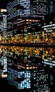 Preview wallpaper city, night, building, river, light