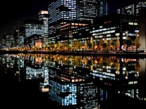 Preview wallpaper city, night, building, river, light