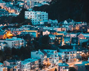 Preview wallpaper city, night, buildings, light, lighting