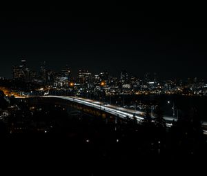Preview wallpaper city, night, buildings, bridge, architecture, dark