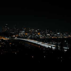 Preview wallpaper city, night, buildings, bridge, architecture, dark