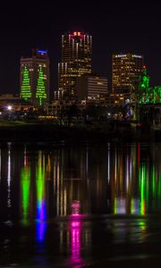 Preview wallpaper city, night, buildings, lights, reflection