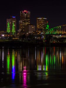 Preview wallpaper city, night, buildings, lights, reflection