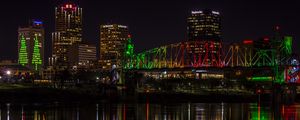 Preview wallpaper city, night, buildings, lights, reflection