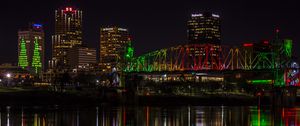 Preview wallpaper city, night, buildings, lights, reflection