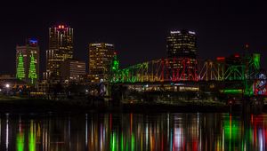 Preview wallpaper city, night, buildings, lights, reflection