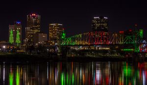 Preview wallpaper city, night, buildings, lights, reflection