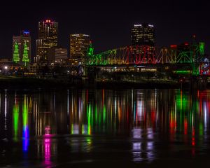 Preview wallpaper city, night, buildings, lights, reflection