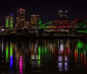 Preview wallpaper city, night, buildings, lights, reflection